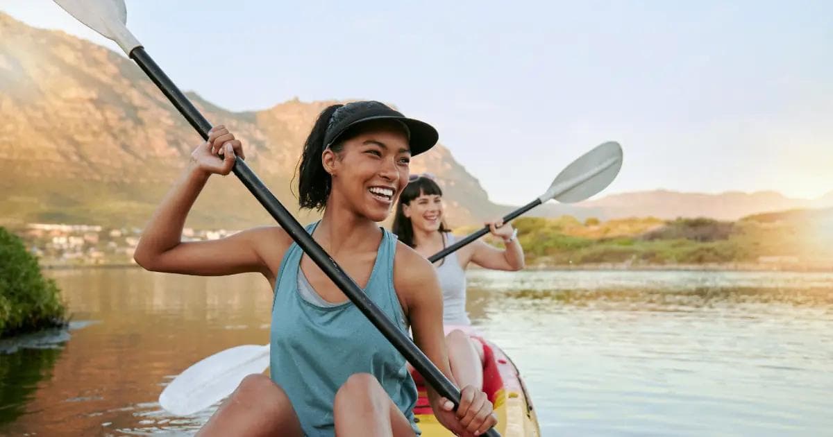 Two women enjoying kayaking